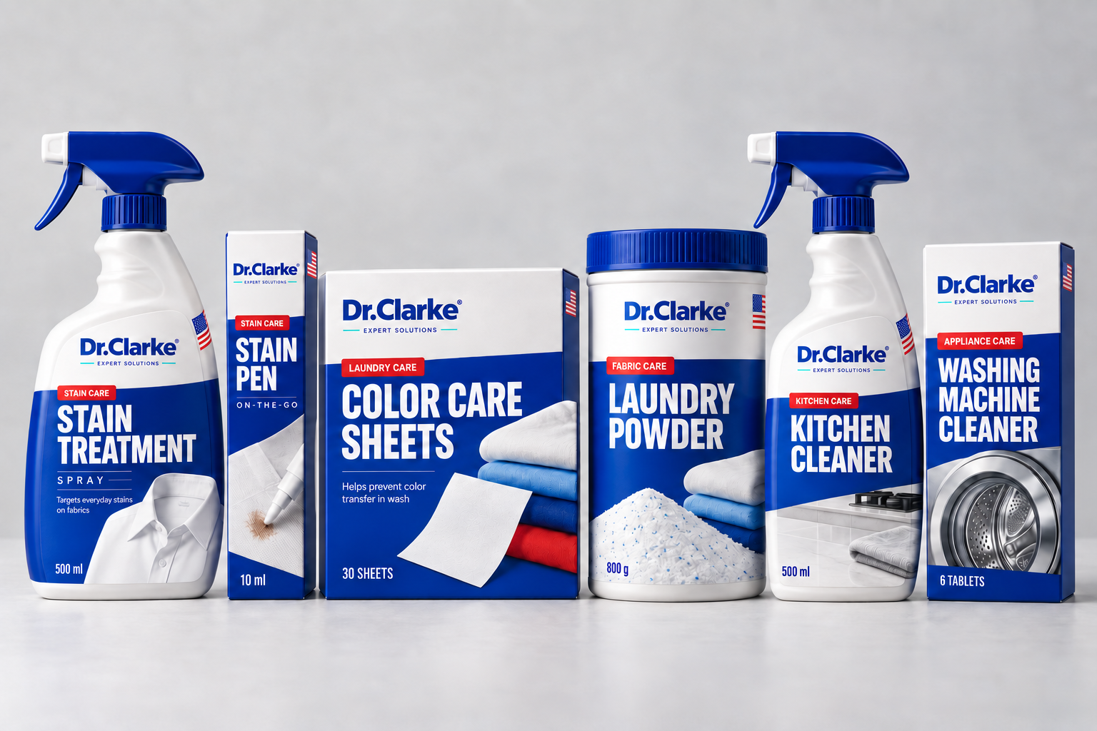 The six-product Dr.Clarke collection with English packaging